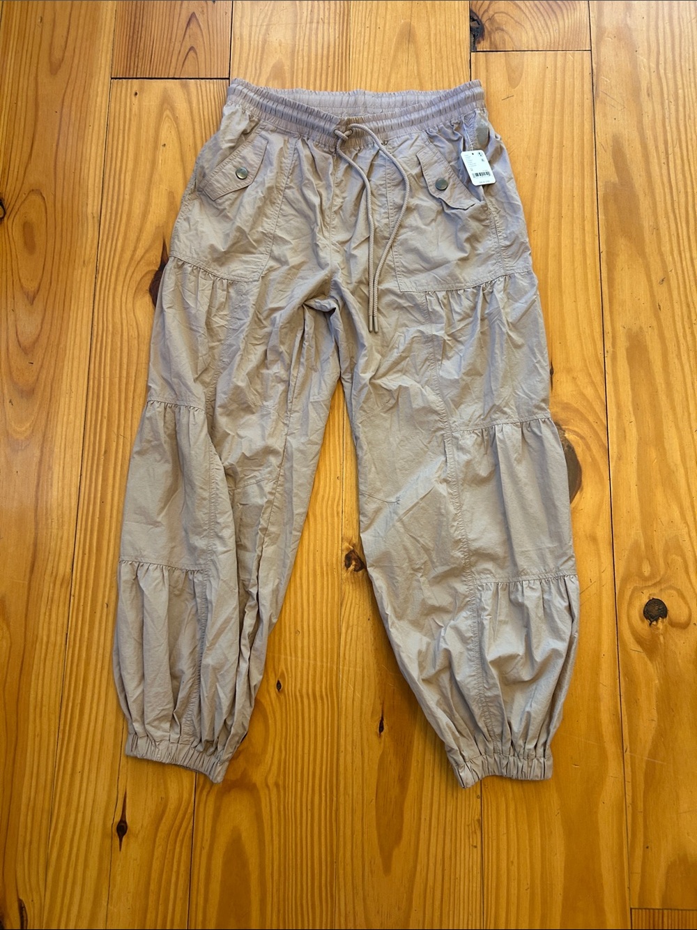 FP Movement by Free People Beige Tiered Track Joggers